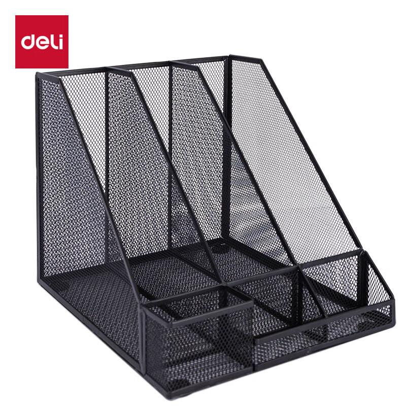 Deli Triple-Compartment Desk File Organizer with Pen Holder