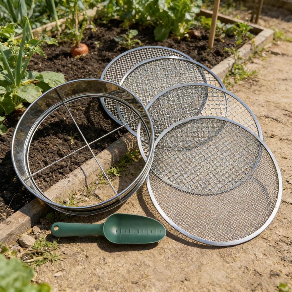 Stainless Steel Garden Soil Sifter Quick Release Sieve Heavy Duty Compost Sifter For Gravel Sawdust Cat Litter Debris Removal