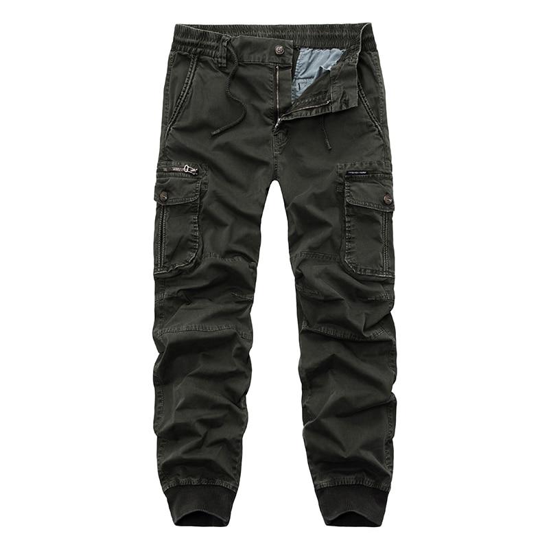 Men Casual Joggers Solid Color Pants Men Cotton Elastic Trousers Military Style Army Cargo Pants