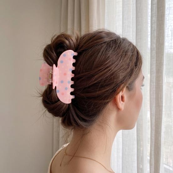 Fashion Hair Barrettes for Girls Colorful Polka Dot Claw Clip Women, Sweet Macaron Style Non-slip Shark Half Up Bun Clips Gripper Thick Hair,