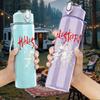 1PC Faint vintage band sketch print 750ml colorful plastic sports water bottle leakproof pop up lid with straw for outdoor work home use