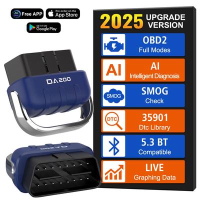 Kasowanie Kodów Błędów Kompatybilny z Bluetooth Uniwersalny Tester Baterii Samochodowej Czujnika O2 DA200 AI Skaner OBD 2 Narzędzia Diagnostyczne Samochodu Czytnik Kodów