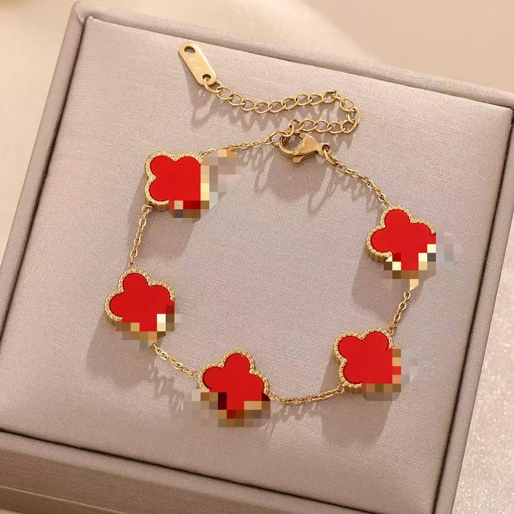 Luxe Titanium Staal Vierbladig Klaver Armband in Koreaanse Stijl met Ingelegde Diamanten voor Vrouwen - Kleurvast