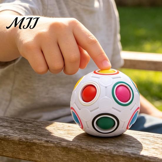Mini Push Ball Football Fidget Toy with 12-Holes, Stress Relief Press Sensory Toy, Rainbow for Adults and Kids Hand Exercise Tools