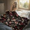 Dark Vintage Floral Flannel Blanket Warm Soft Halloween Christmas Decorative Couch Warm Cozy All-Season Gift