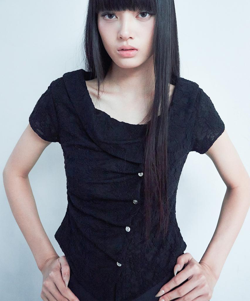 ELFELFELF ARCHIVES Asymmetric Rose Collar Shirt [Black]