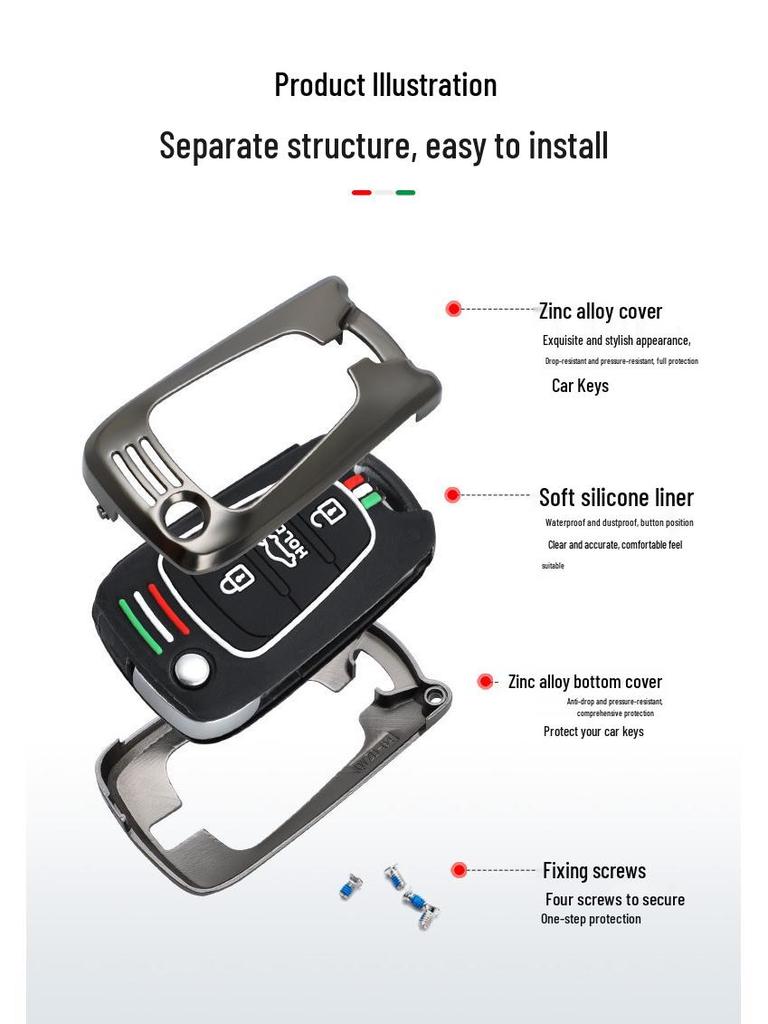 Hyundai Elantra Key Case for Langdong, Reina, Ix35, Ruiyi, Sonata 8 - Folding Old Buckle Shell Bag