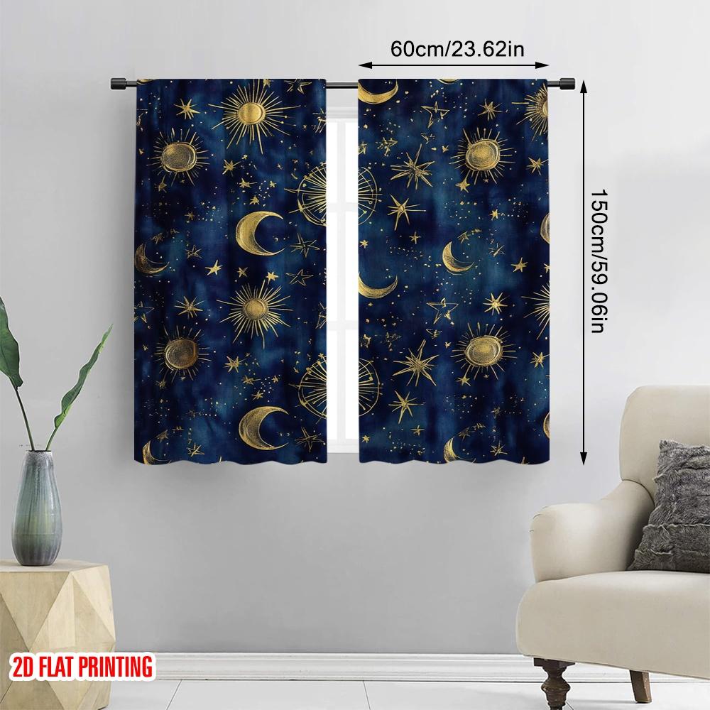 2D Flat Printing 2pcs Drapes Boho Outer Space Light Filter Summer Party Decorations Use for Holiday Decor