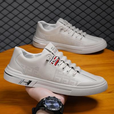 Men's Shoes Breathable Fashion Board Shoes Outdoor Casual Shoes Men's Sports Casual Board Shoes Leather Surface Soft Sole Comfortable White Shoes