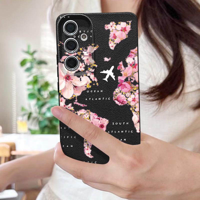 Pink Peach Blossom Case For Samsung S26 Ultra S25 Edge S24 S23 Plus S22 S21 FE A15 A16 A17 A35 A36 A54 A55 A56 A57 5G Leather Texture Soft Cover