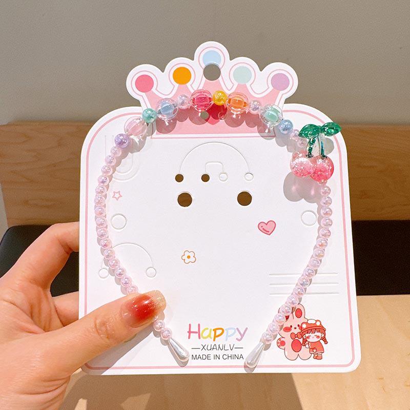 Colorful Pearl Necklace and Jewelry Set: Beaded Bracelet, Cartoon Headband, Earrings - Princess Accessories for Girls