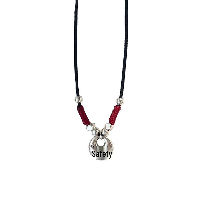 Adjustable 999 Sterling Silver Chinese Fu Necklace for Women with Safe Auspicious Cloud Buckle & Hand-woven Rope