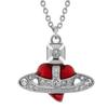 VIVIENNE WESTWOOD Diamante Heart Saturn Shape Pendant Necklace Unisex Necklace Silver Red 630203BM-02P383-CN