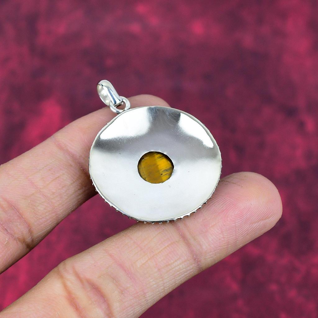 Pingente de prata esterlina sólida 925 olho de tigre, pingente de pedra preciosa feito à mão, presente para a mãe, joias antigas
