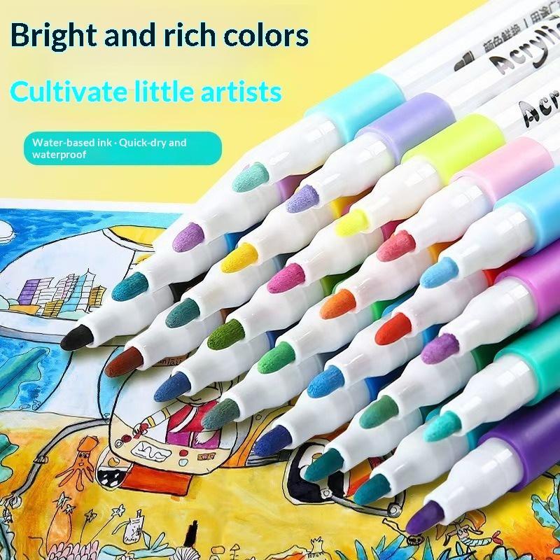 24 Colors Acrylic Paint Markers Waterproof Vibrant Colors For Art Creation Diy Crafts Drawing School Projects