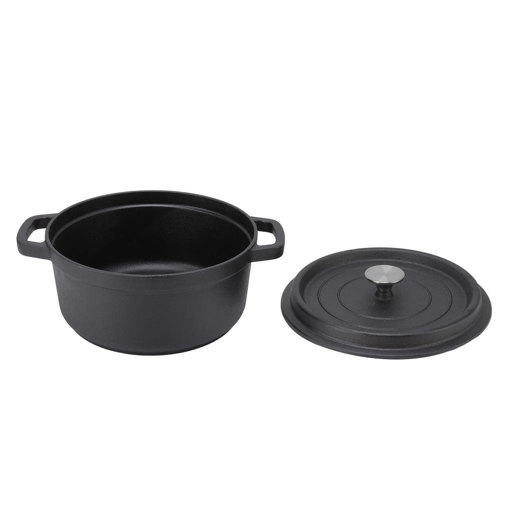Cast Iron Pot Dual Loop Handle 24cm Uncoated Dutch Oven Flat Bottom for Soup Stew
