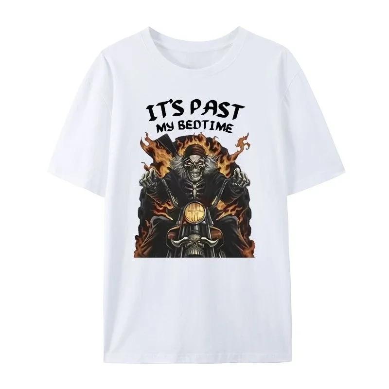 Burning Skull Family Cartoon Print American Summer Cotton Men and Women Shortsleeved Tshirt Street Loose Casual Top Trend