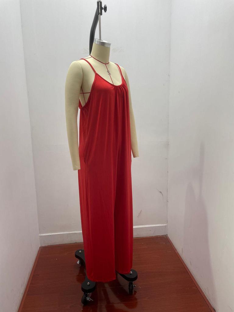 2026 Sommer Damen einfarbiger Jumpsuit mit aufgesetzten Taschen und Trägern - Lockere lässige Passform lange Hosen