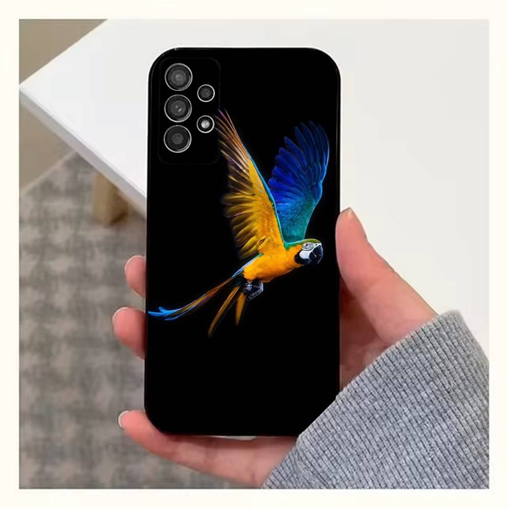 A-Animal Parrot Bird For Samsung S9,S10,S20,S10,S21,S25,S24,S23,Ultra,FE,Plus,Lite,Soft Silicone Black Case