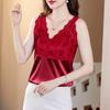 Summer Women Lace Silk Blouses 2023 Fashion Elegant Loose Sleeveless Satin Shirts Youth Tops For Woman Blusas Para Mujer 24897