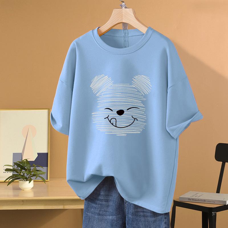 Pure Cotton Design Short-sleeved T-shirt for Women In Summer New Large Size Loose Retro Bear Half-sleeved Top