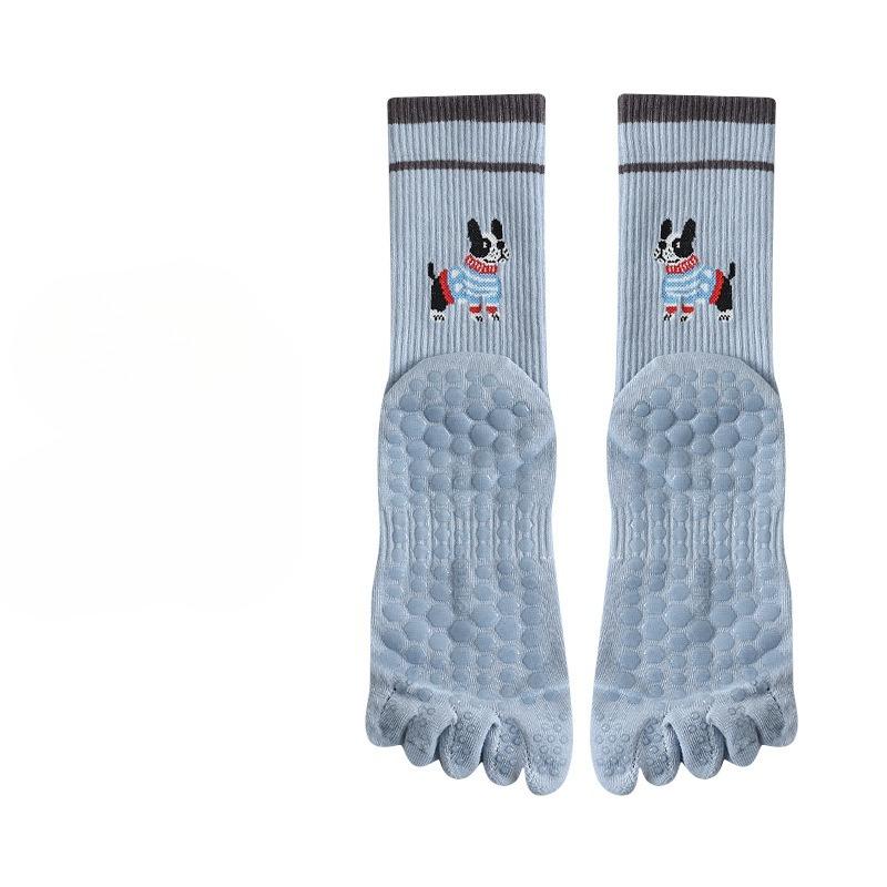Yoga Socks, Women's Anti-slip Silicone Five-finger Socks, Fitness Exercise Pilates, Cartoon Puppy Mid-calf Socks