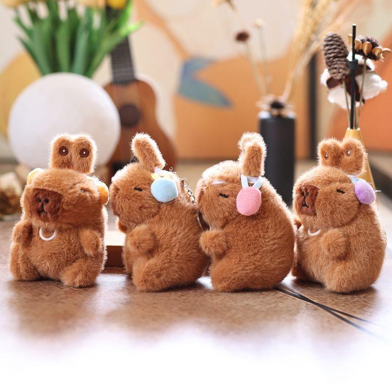 Capybara Rabbit Ear Headphones Plush Toy Keychain Backpack Pendant Holiday Gift