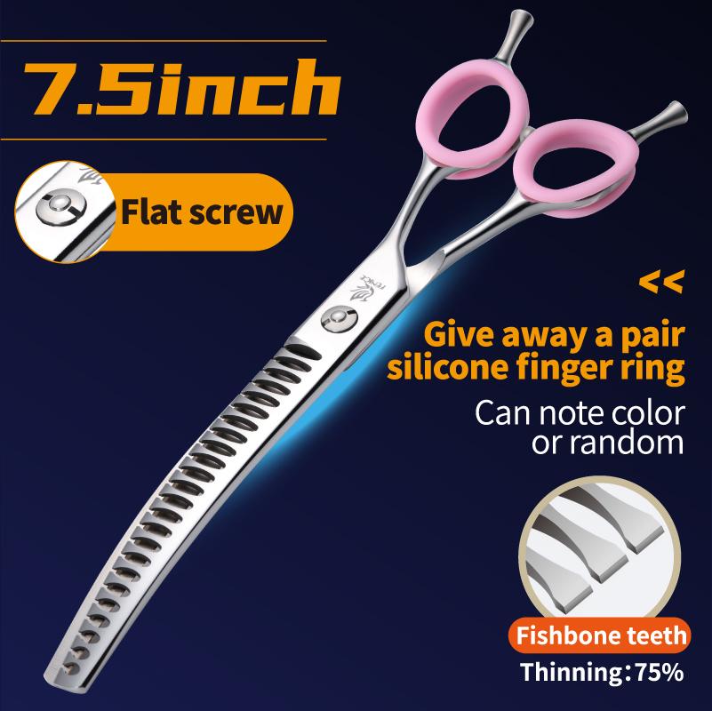 Fenice 7.0/7.5 inch Professional Dog Grooming Shears Curved Thinning Scissors for Dog Face Body Cutiing JP 440C High Quality