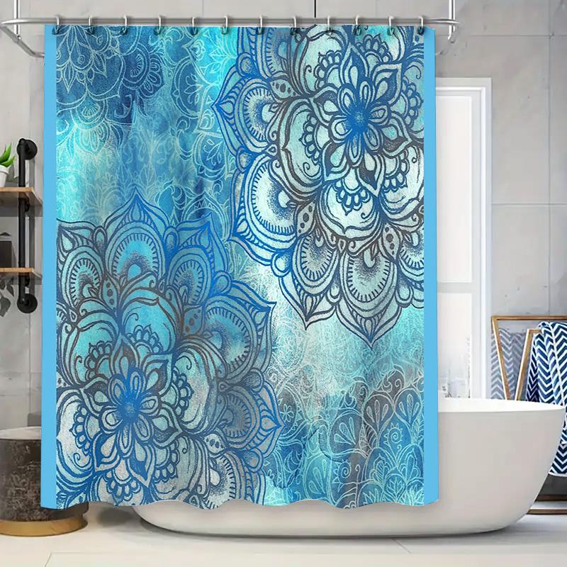 

Floral Shower Curtain Blue Botanical Pattern Waterproof Fabric Bathroom Decor Vintage Style Teal Home Textile Artistic Design W60H190(CM)-1 Pcs