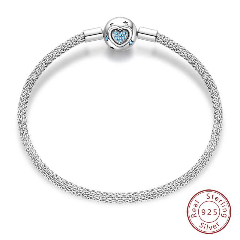 Original 925 Silver Heart Star Moon Snowflake Butterfly Bracelets 17 20CM For Women DIY Charms Jewelry Gifts