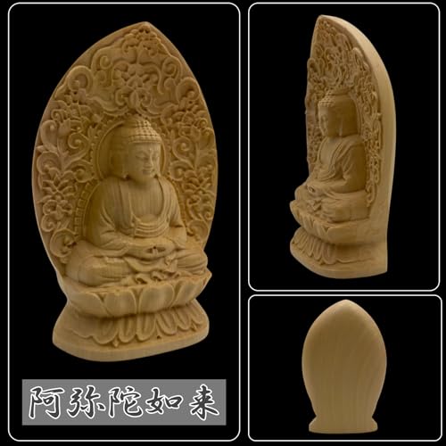 Lunari Miniature Buddha Statues, Wood Carvings of Acala, Thousand-Armed Kannon, and Amitabha Buddha, Wooden Objects, Miniature Sculptures, Buddhist Al