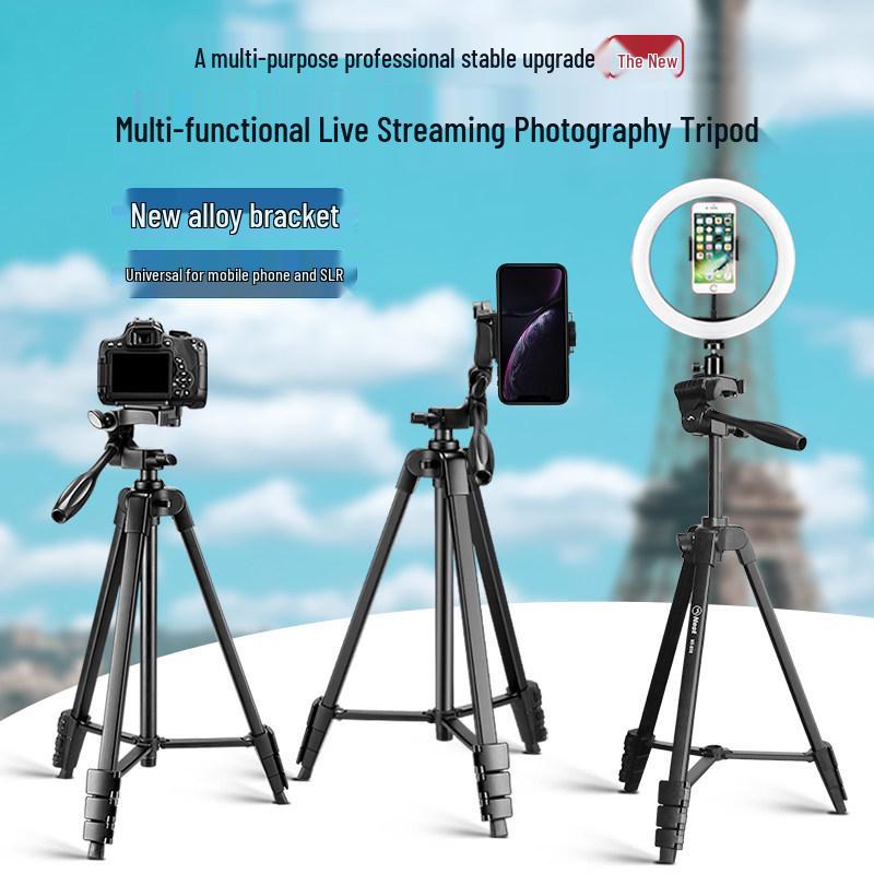 Přenosný stativ NT-510 pro DSLR a telefony s horní středovou tyčí pro fotografování, natáčení videa a selfie