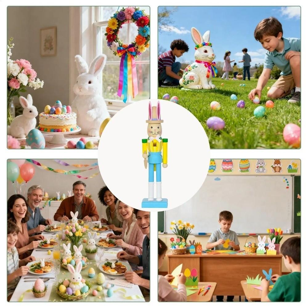 Cute Wooden Bunny Statue Handmade Easter Rabbit Ornament  Table Centerpiece