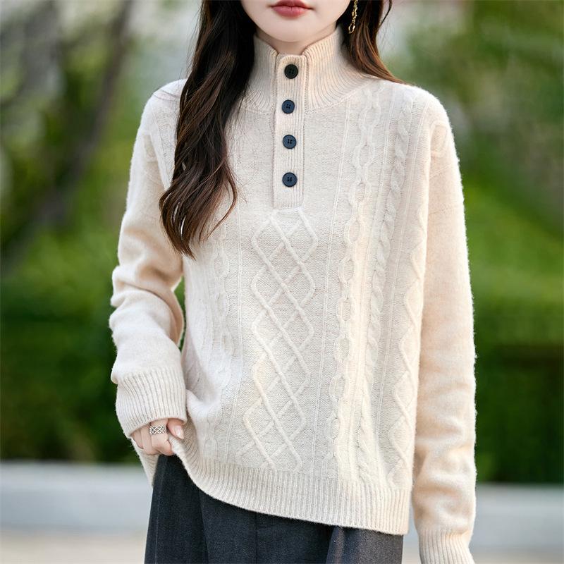 Women's Wool Half-High Collar Pullover Sweater - 25 New Autumn Winter Knit Base Layer Top