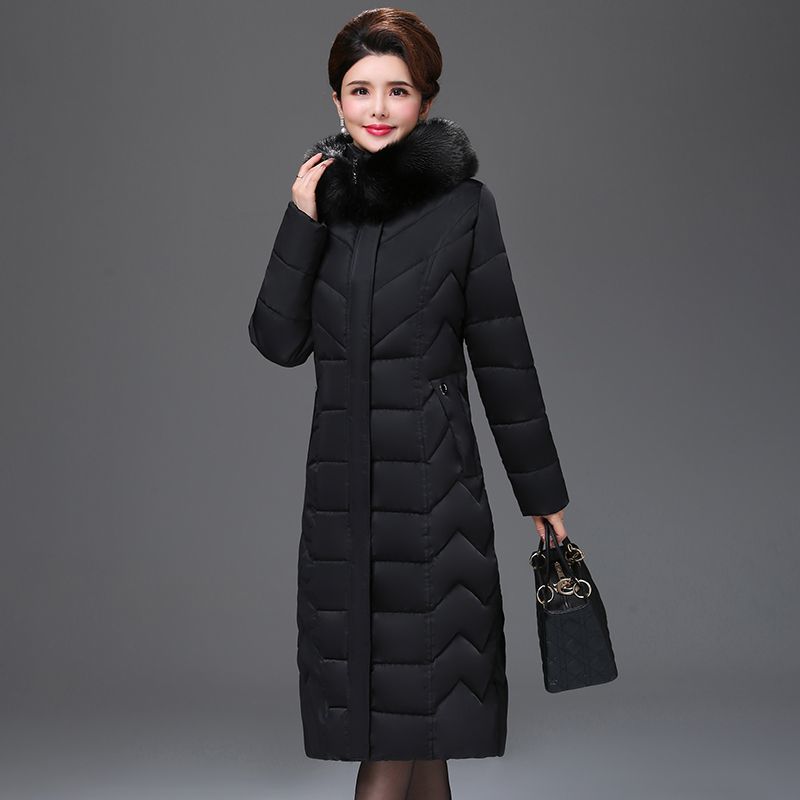 

Пуховик Зимний Средней Длины Ниже Колена Плюс Толстый Для Увеличения Среднего Возраста и Пожилых Матерей Большого Размера Утолщенная Куртка Женская Зимняя Одежда M чёрный