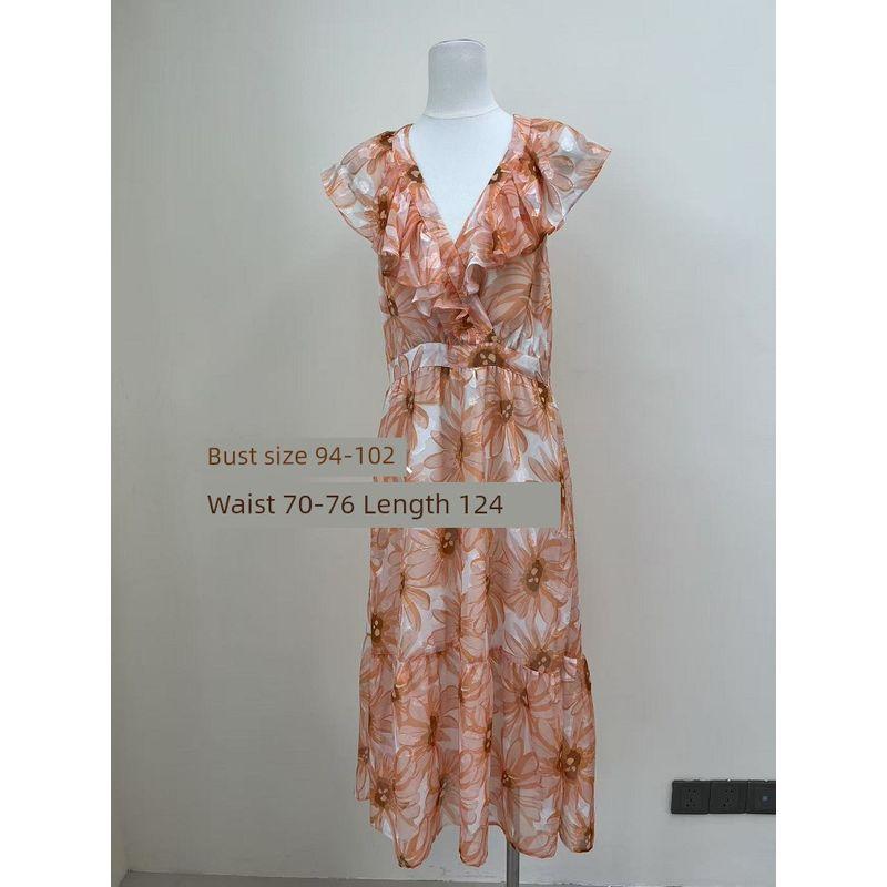Foreign Trade Original Garment Original Order Bright and Bright Niche Design Sense Dress Vacation Floral Skirt Long dress Series 10