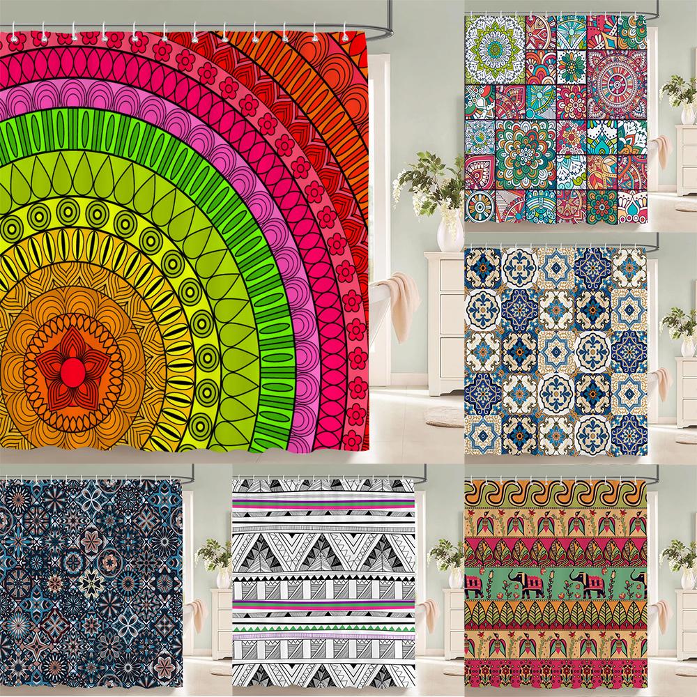 Waterproof Shower Curtain For Bathroom Bohemian Pattern Printing Bathtub Curtains Fabric Polyester Bath Curtain With Hooks