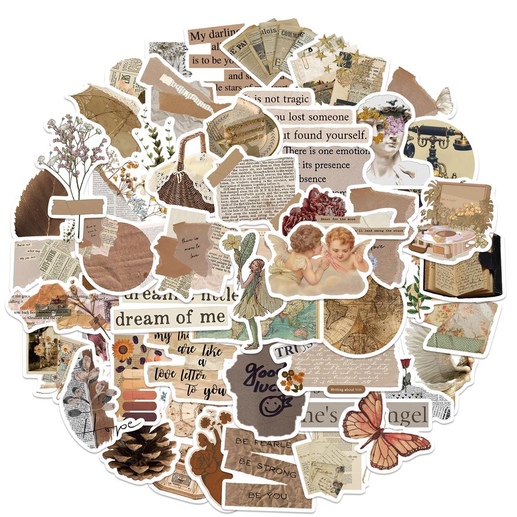 52 New Retro DIY Collage Graffiti Stickers Decorate Suitcase Pen Guitar Notebook Waterproof Hot Stamp