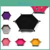 Modern Minimalist Hexagon Velvet Dice Box Pu Leather Storage Tray Foldable Desktop Organizer 1l Capacity