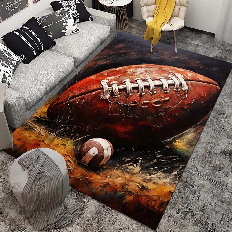 Dynamic Football Rug for Sports Fans | Action-Packed Ball Print Carpet | Vibrant Living Room Decor for Game Enthusiasts