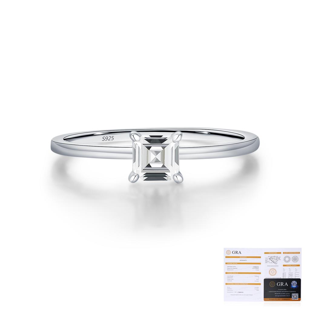 925 Sterling Silver Trendy Asscher Cut D Color Moissanite Finger Rings for Women Wedding Engagement Statement Jewelry