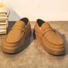 Thick Sole Soft Suede Male Casual Shoe Round Toe Men's Leather Shoes Moccasin Loafers Platform Height Increasing Slip-on Retro