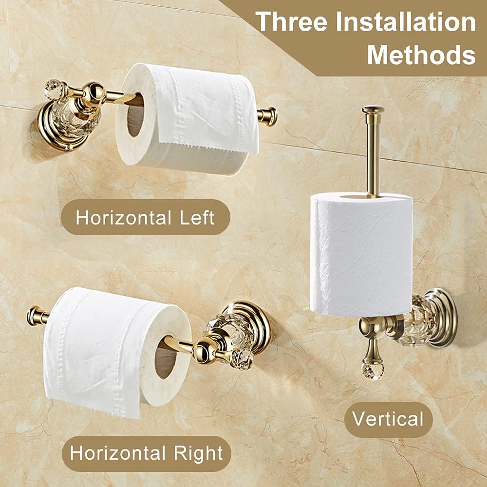 WOLIBEER Crystal Gold Toilet Paper Holder Hand Towel Ring Crystal Bathroom Accessories Set Modern Paper Towel Holder Include 2 Pieces Bathroom