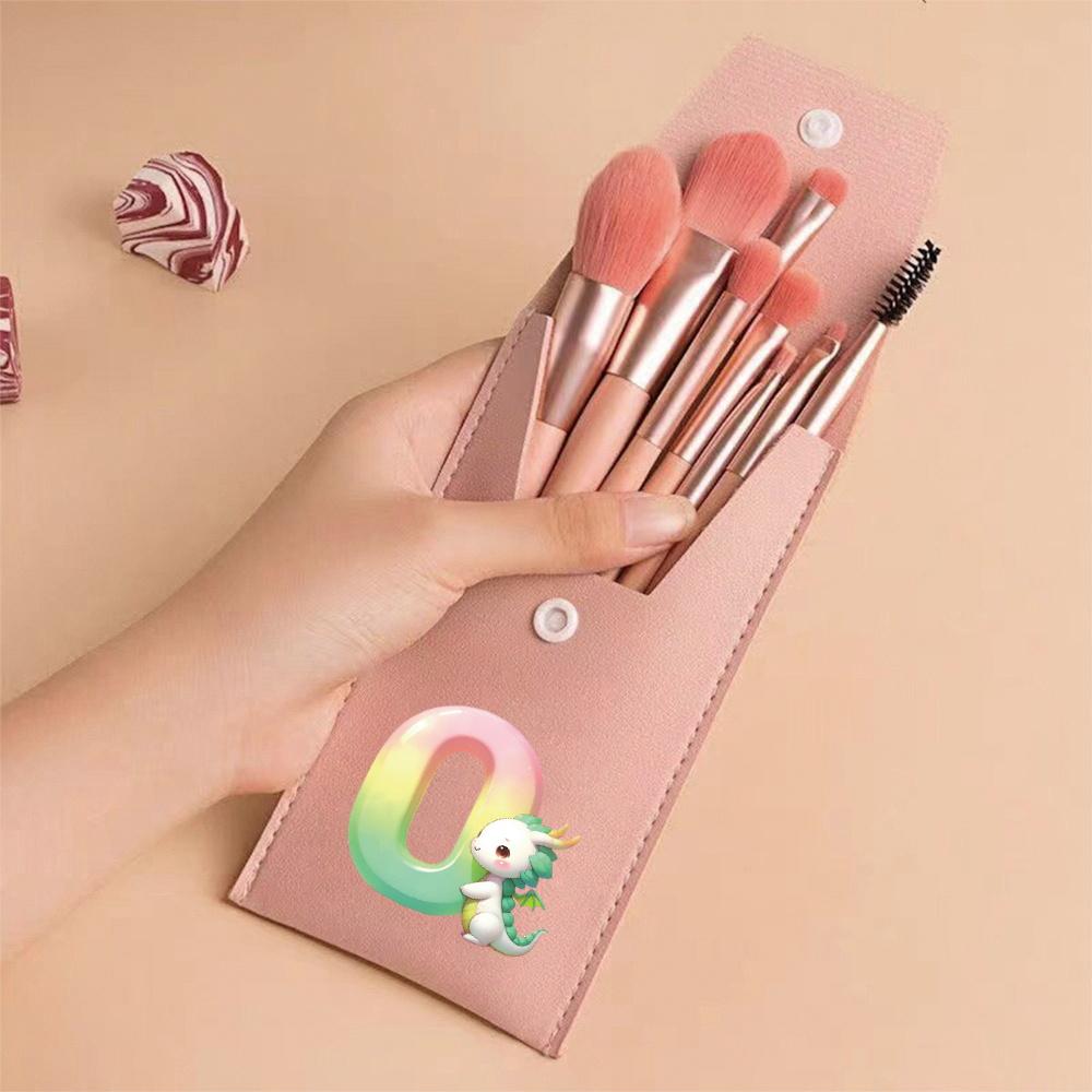 8pcs Pink Professional Makeup Brushes Set Soft Synthetic Bristles With Travel Case For Blush&Eyeshadow Cartoon Animal Pattern