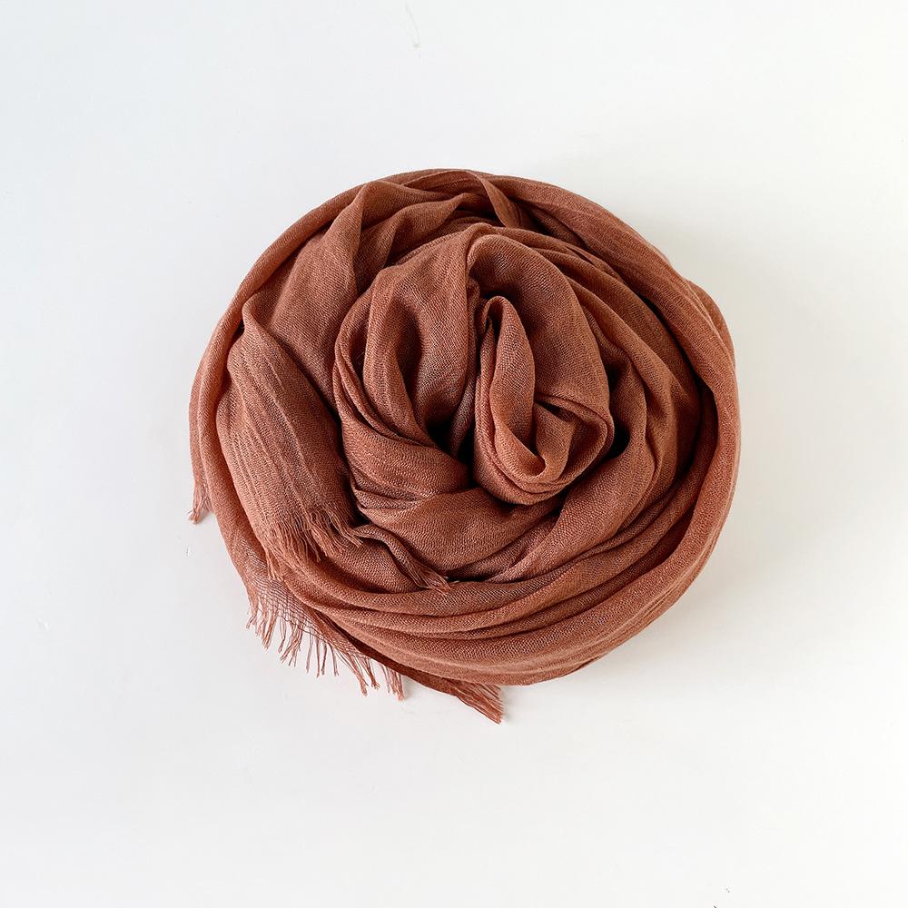 Solid Color Scarf Cotton and Linen Shawl Yarn Women's Summer Sunscreen Headscarf Retro Yarn Lengthened