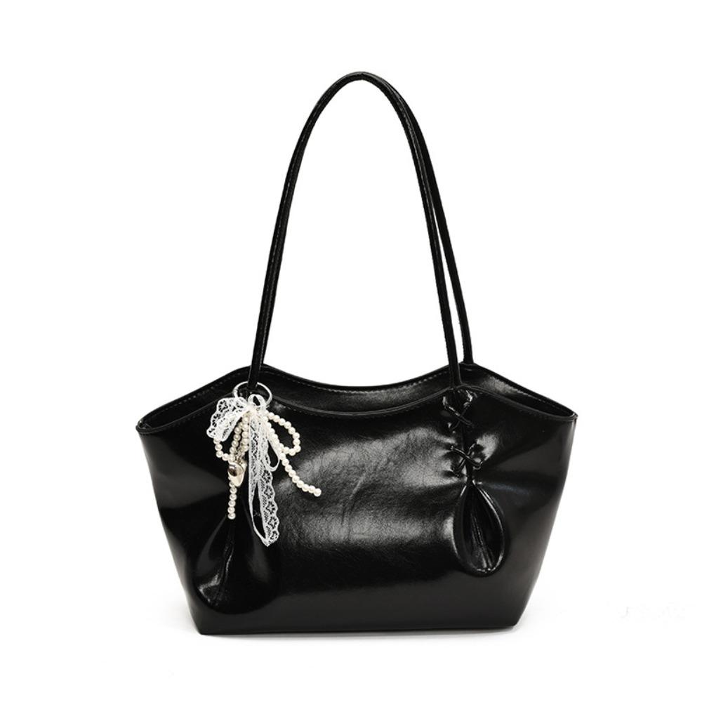 

Elegant Autumn Winter Underarm Bag with Pendant French Tote Bag Vintage Commuting Handbag Portable чёрный