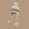 Autumn and winter lace-up ear protectors knitted hat women's Fair Island wind bag head hairball hat thickened warm jacquard wool hat