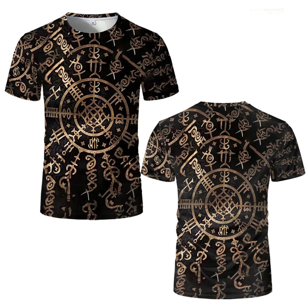 Summer Round Neck 3D Retro Print Top Fashionable Casual Short Sleeved Men's T-shirts