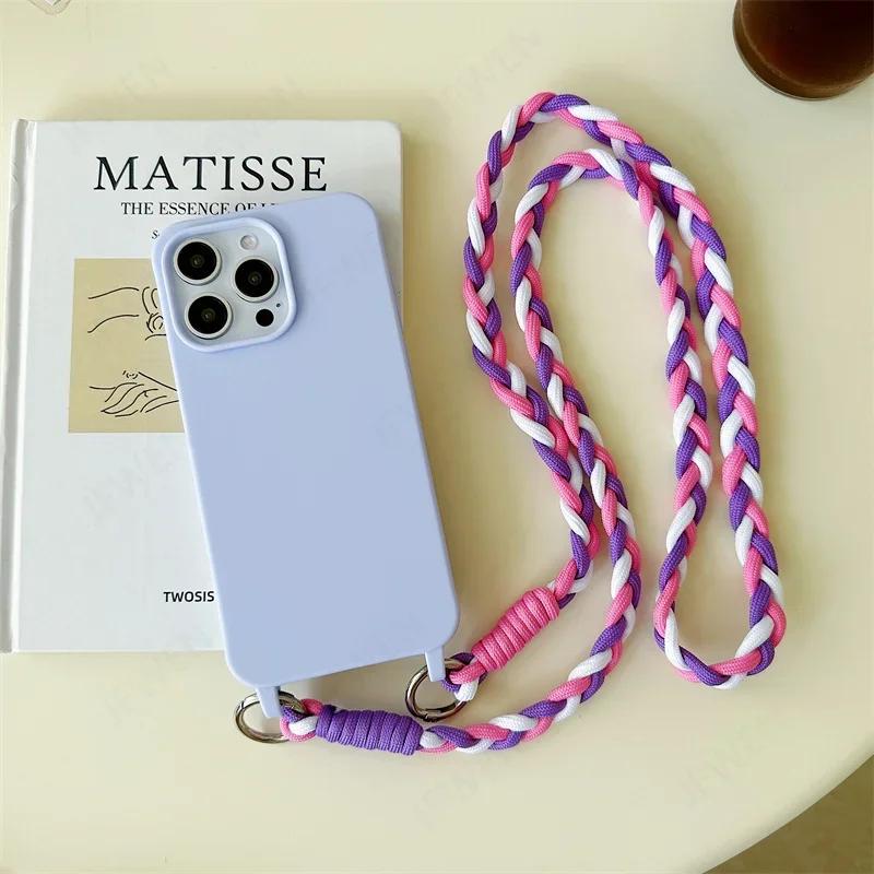 Crossbody Lanyard Handyhülle Für iPhone 16 15 14 12 13 11 Pro Max Plus Süßigkeitenfarbe Silikon Weiche TPU Rückseite