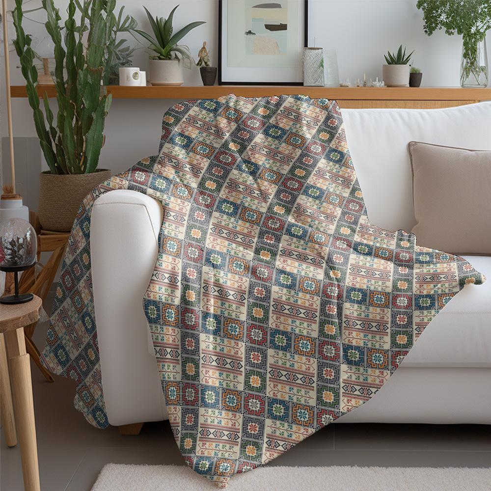 Bohemian Kilim Tribal Pattern Flannel Printed Blanket Suitable For All Seasons Suitable For Living Room Office Sofa And Travel